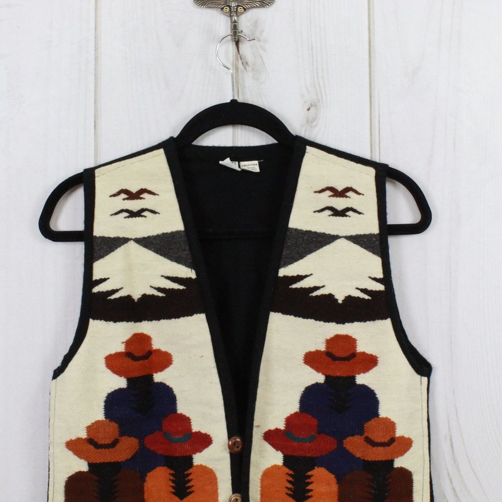 Vintage Inca Marka Peguche White Printed Handcrafts Wool Hand Made Vest Size L - Picture 2 of 9